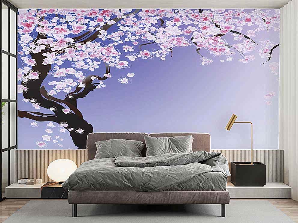 Koyu Mavi Ağaç Ormanı ile 3d Modern Sanat Duvar Kağıdı - Görsel 2