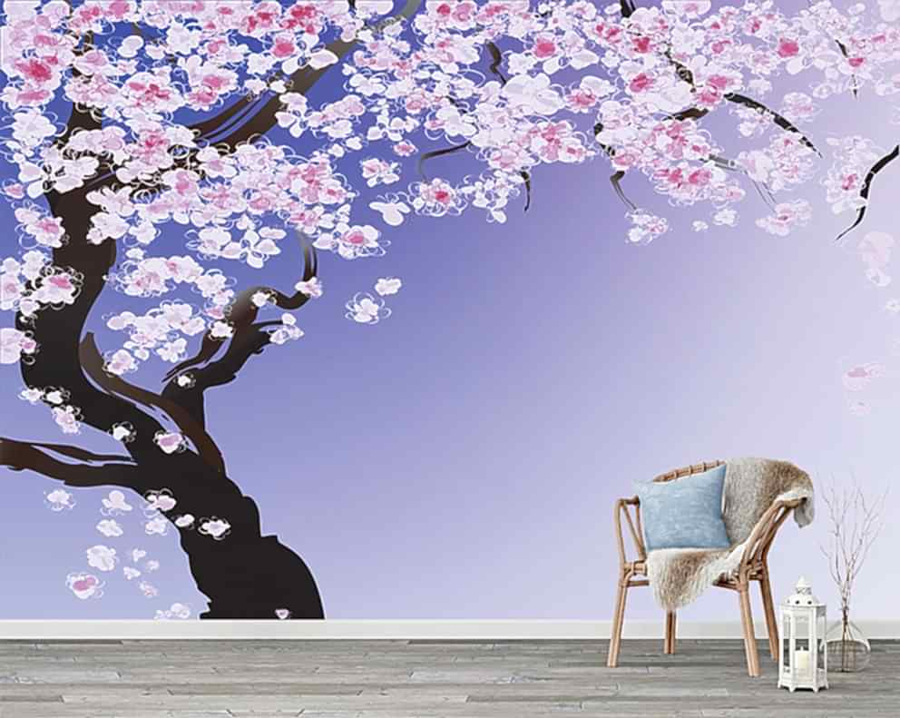 Koyu Mavi Ağaç Ormanı ile 3d Modern Sanat Duvar Kağıdı