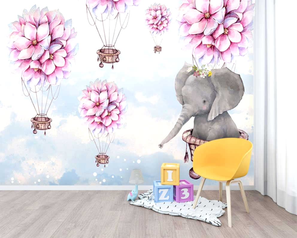 Çocuk Odası İçin Fil ve Balon Temalı Duvar Kağıdı