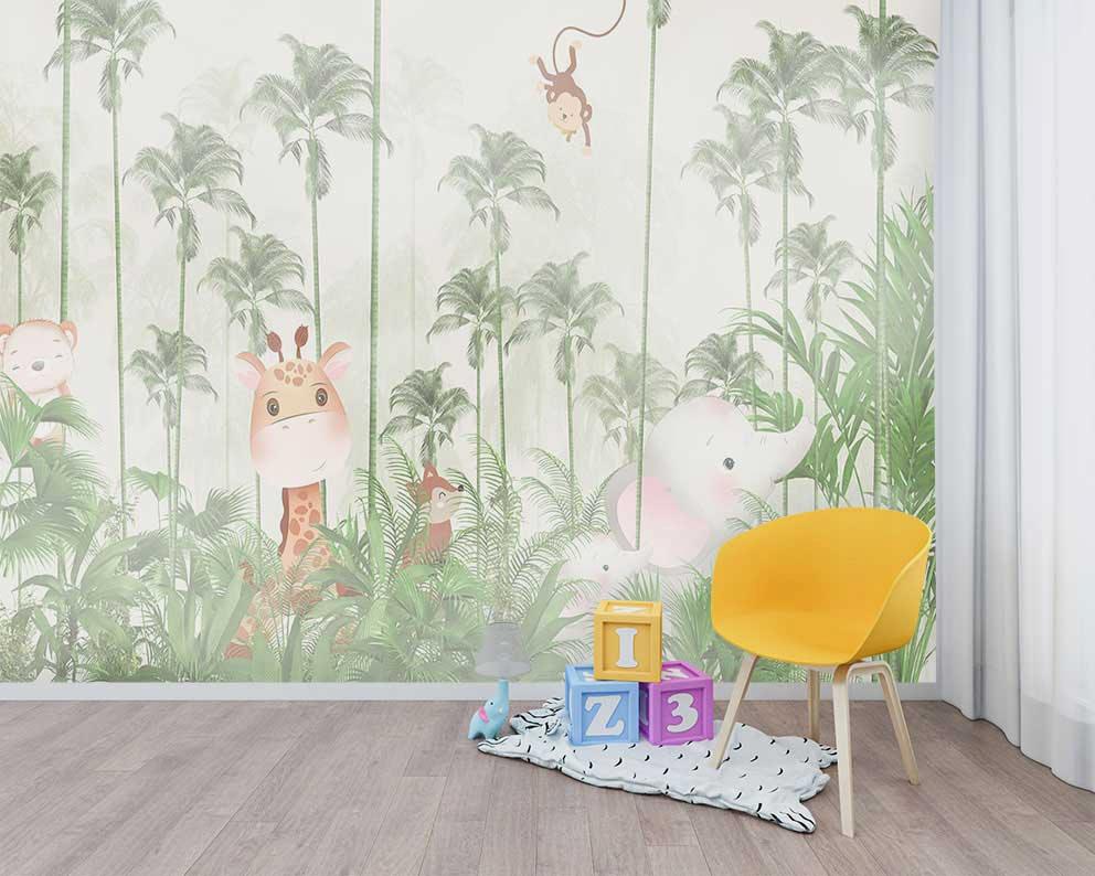 Çocuk Odası Safari Hayvanlar Temalı Duvar Kağıdı