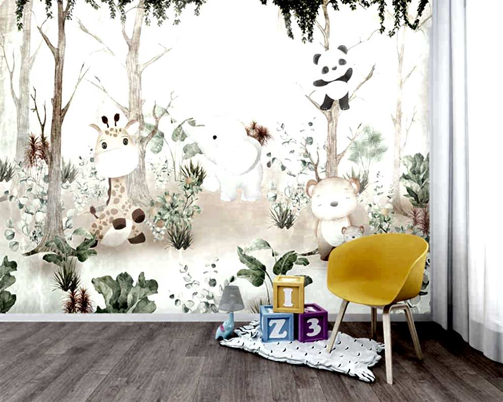 Çocuk Odası Sevimli Orman Hayvanları Desenli Duvar Kağıdı