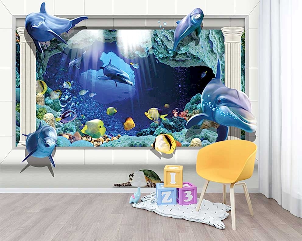 Denizaltı Dünyası ve Yunuslar Çocuk Odası Duvar Kağıdı