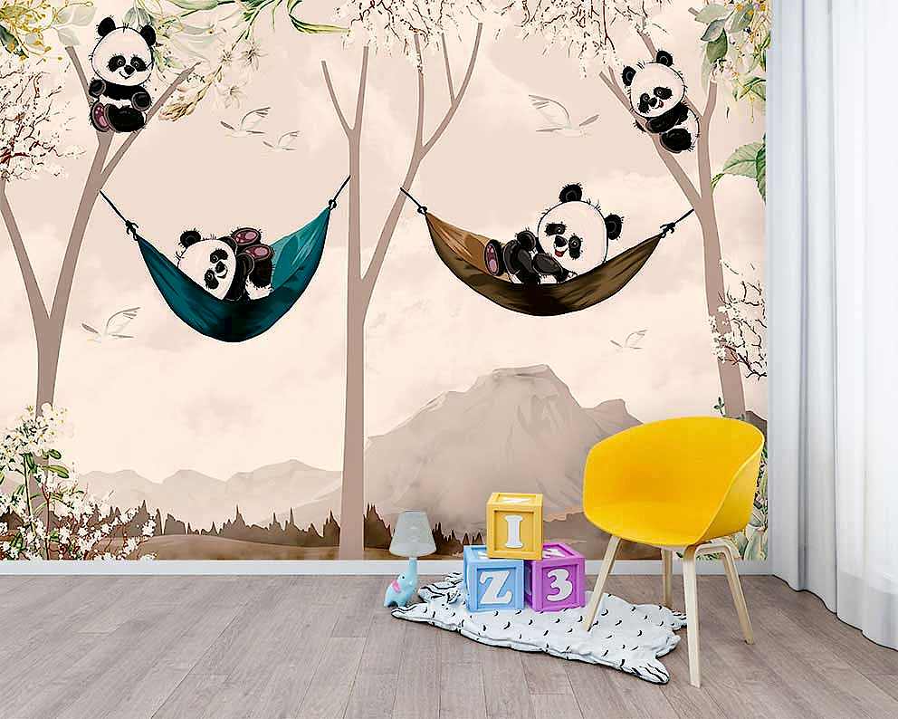 Panda Temalı Çocuk Odası Poster Duvar Kağıdı