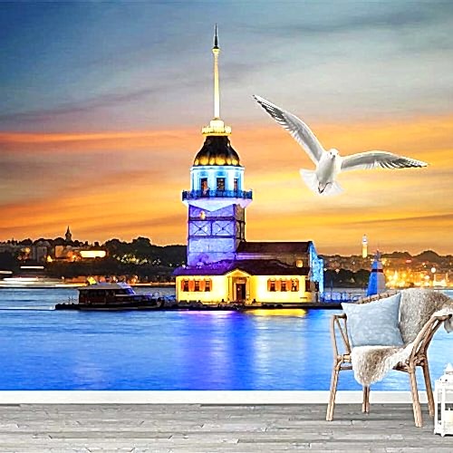 Kız Kulesi Gün Batımı Manzaralı Duvar Kağıdı – İstanbul Boğazı ve Özgürlüğün Sembolü Martı Poster