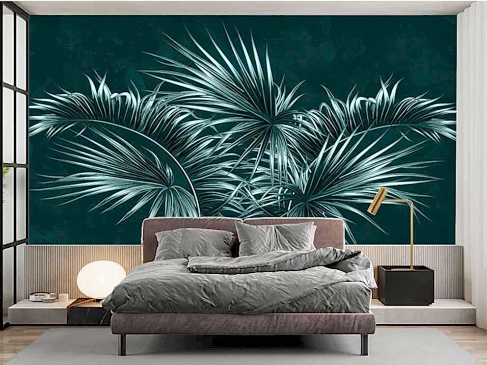 Tropikal Palmiye Yaprakları Duvar Kağıdı - Görsel 2