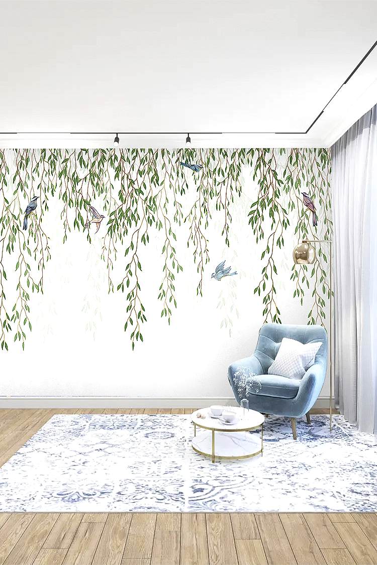 Asma Dalı ve Kuş Desenli Duvar Kağıdı