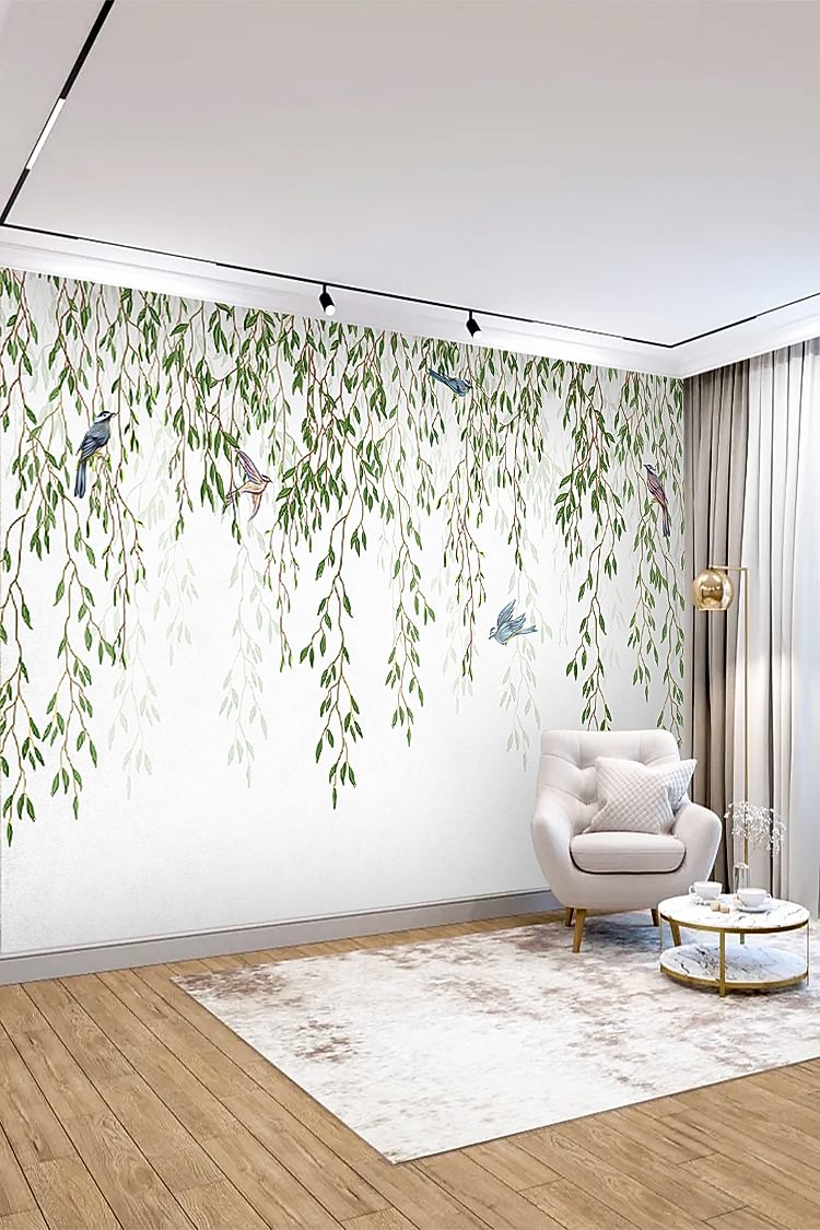 Asma Dalı ve Kuş Desenli Duvar Kağıdı - Görsel 3