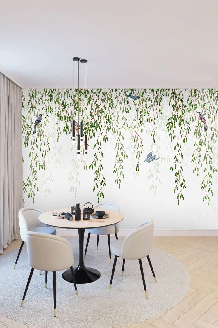 Asma Dalı ve Kuş Desenli Duvar Kağıdı - Görsel 4