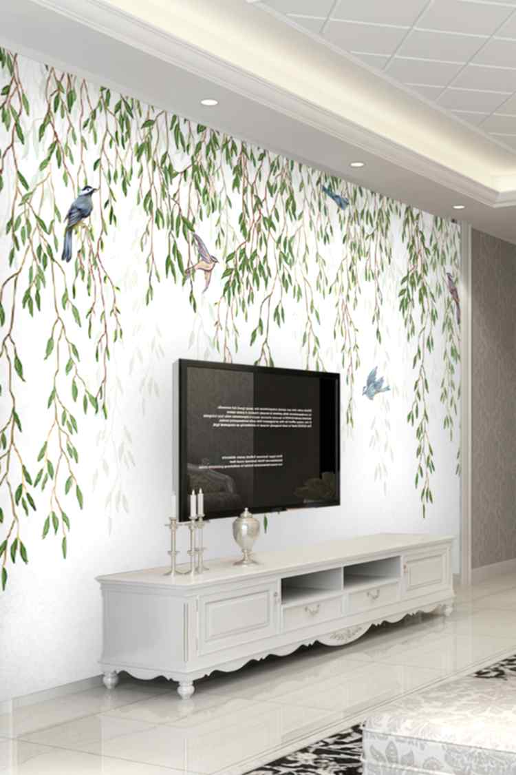 Asma Dalı ve Kuş Desenli Duvar Kağıdı - Görsel 6