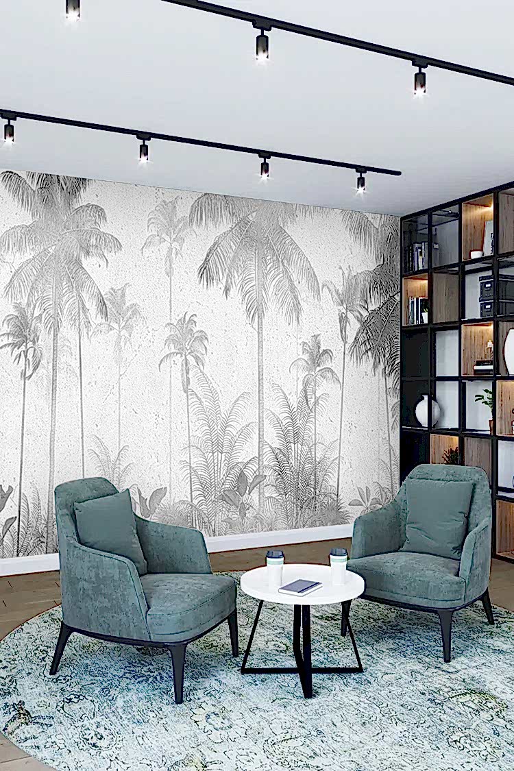 Gri Palmiye Ağaçlı Duvar Kağıdı