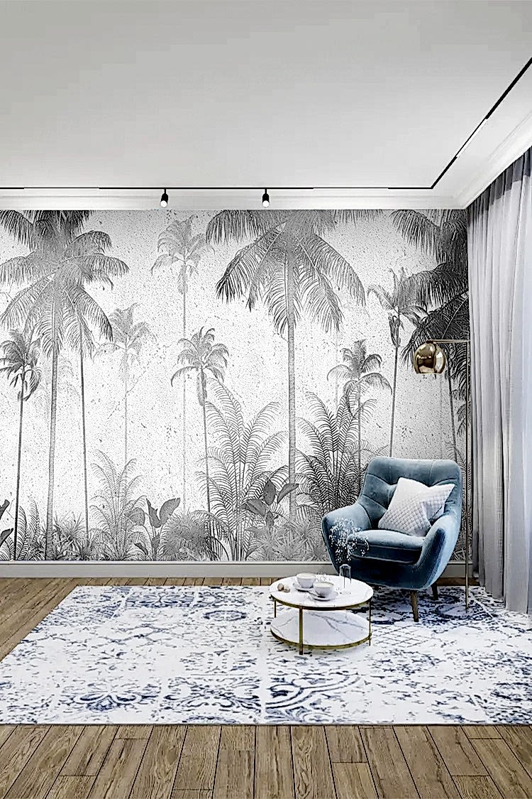 Gri Palmiye Ağaçlı Duvar Kağıdı - Görsel 6