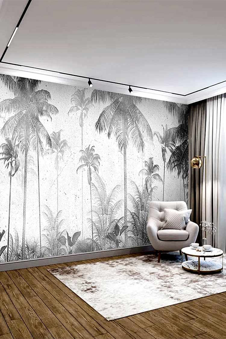 Gri Palmiye Ağaçlı Duvar Kağıdı - Görsel 5