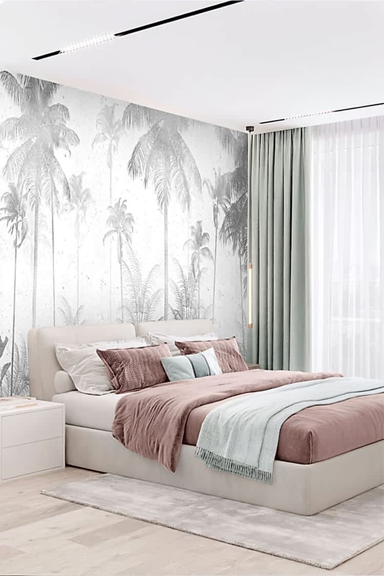 Gri Palmiye Ağaçlı Duvar Kağıdı - Görsel 2