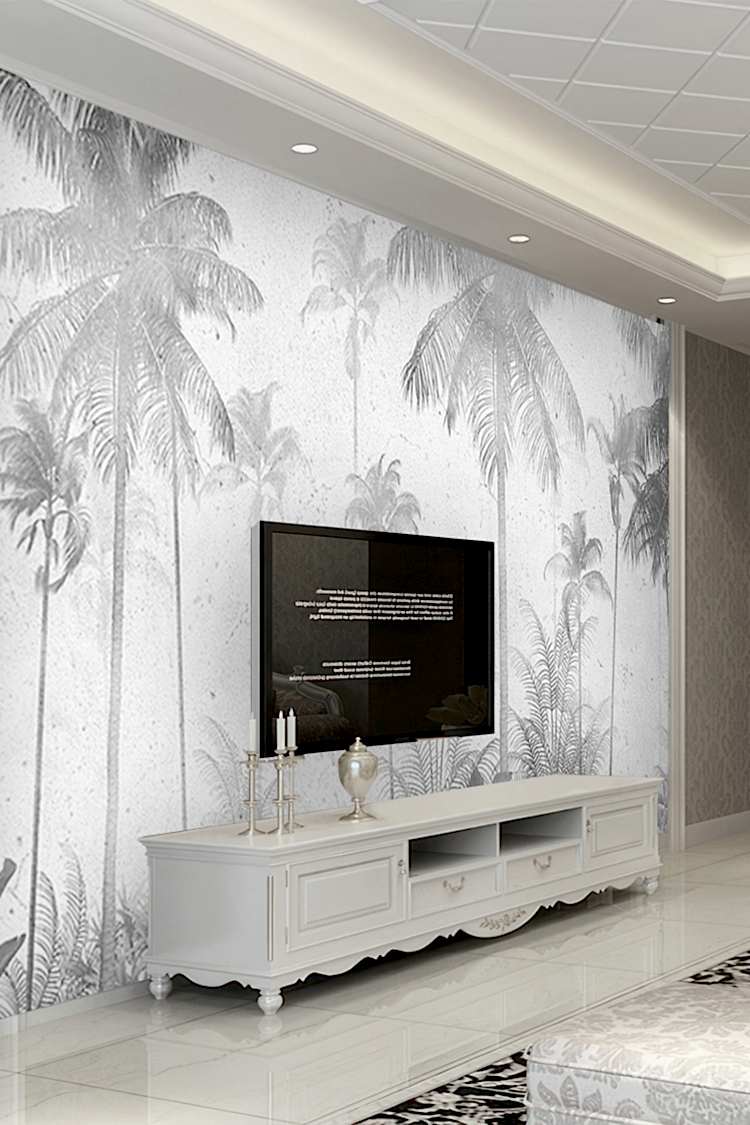 Gri Palmiye Ağaçlı Duvar Kağıdı - Görsel 4