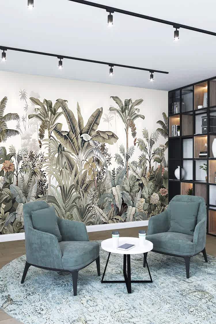 Tropikal Bitki ve Palmiye Desenli Duvar Kağıdı - Görsel 2