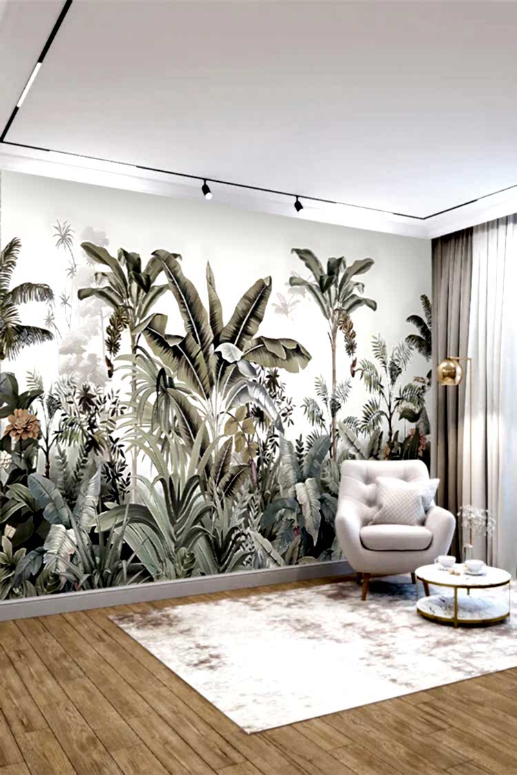 Tropikal Bitki ve Palmiye Desenli Duvar Kağıdı - Görsel 3