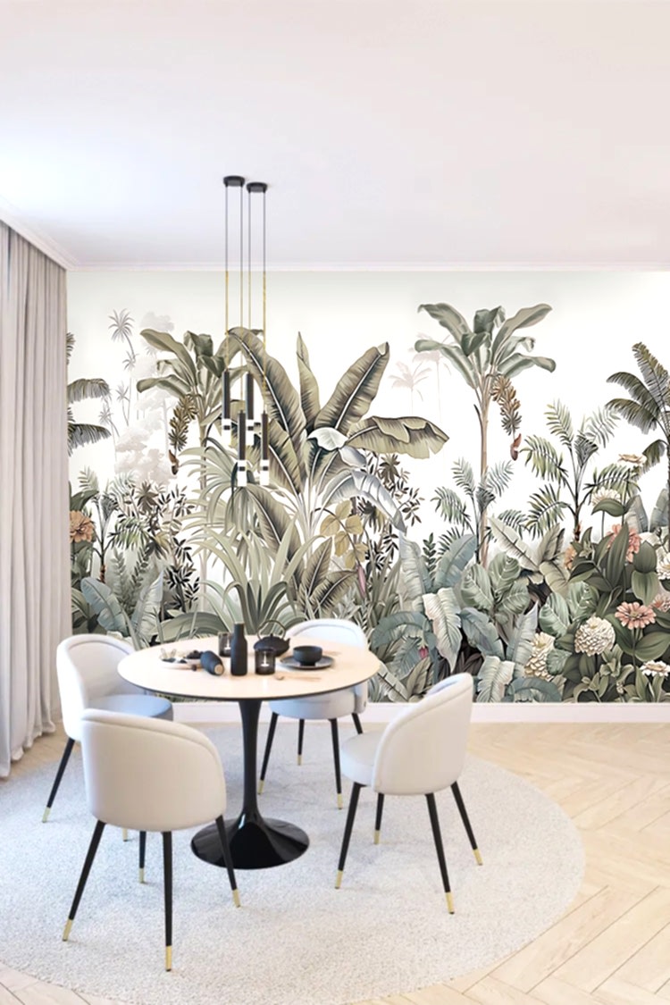 Tropikal Bitki ve Palmiye Desenli Duvar Kağıdı - Görsel 4