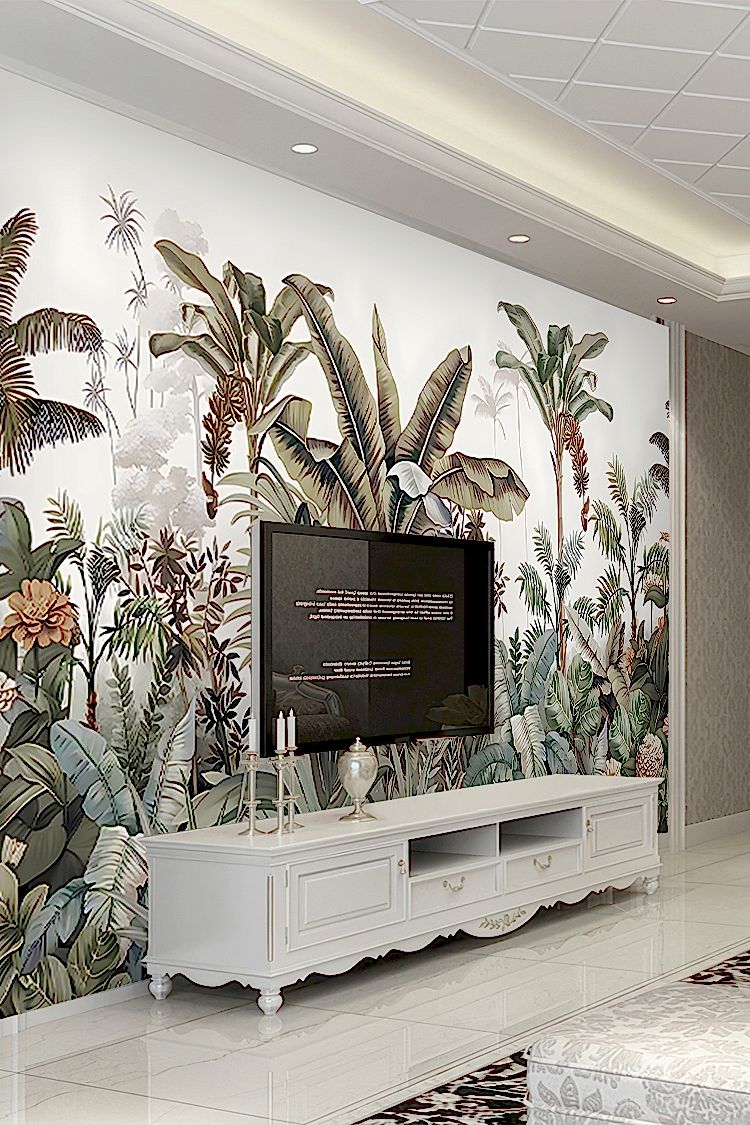 Tropikal Bitki ve Palmiye Desenli Duvar Kağıdı - Görsel 6