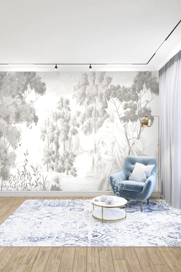 Açık Gri Tonlu Sisli Orman Duvar Kağıdı