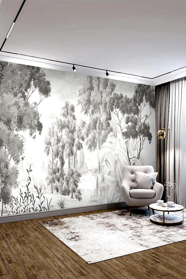 Açık Gri Tonlu Sisli Orman Duvar Kağıdı - Görsel 3