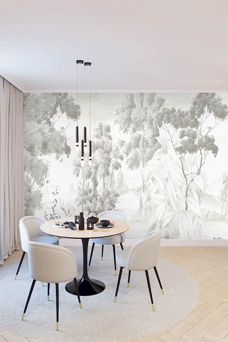 Açık Gri Tonlu Sisli Orman Duvar Kağıdı - Görsel 4