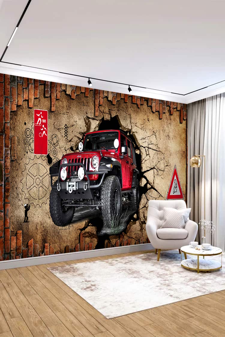 Kırmızı Off-Road Araba ve Duvar Çatlak Deseni ile Dinamik Duvar Kağıdı - Görsel 4