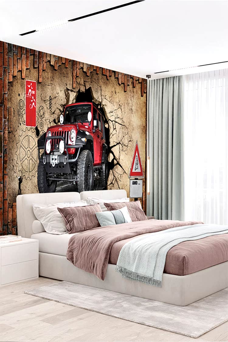 Kırmızı Off-Road Araba ve Duvar Çatlak Deseni ile Dinamik Duvar Kağıdı - Görsel 5