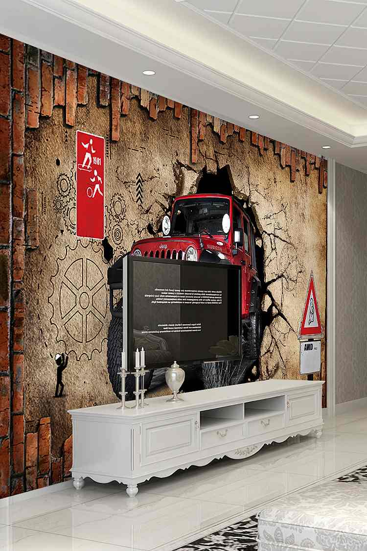 Kırmızı Off-Road Araba ve Duvar Çatlak Deseni ile Dinamik Duvar Kağıdı - Görsel 6