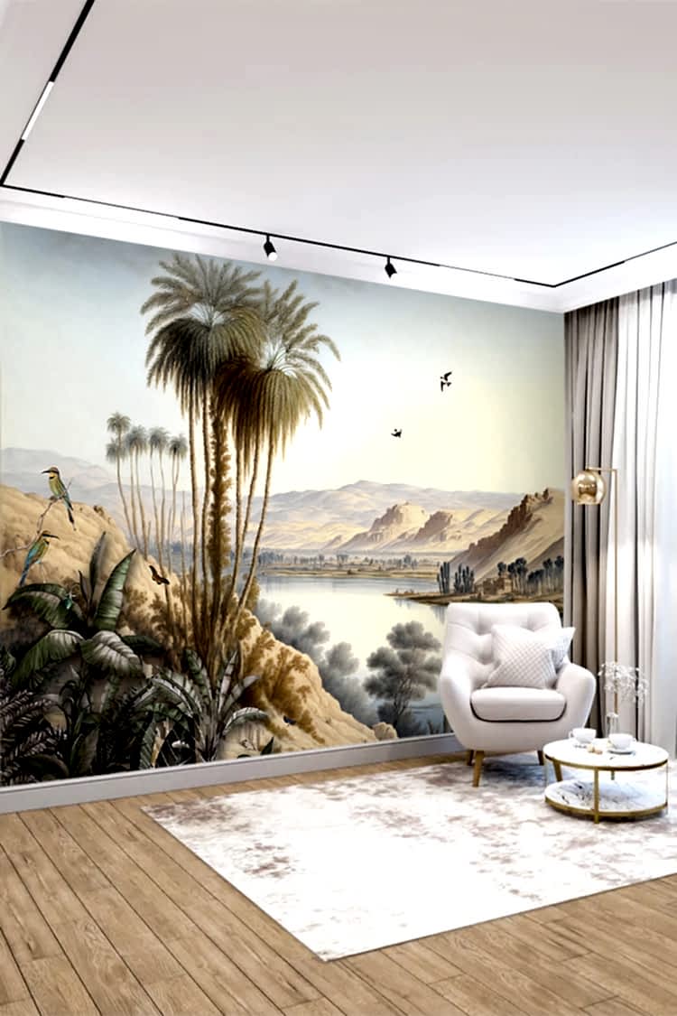 Tropikal Palmiyeler ve Manzaralı Duvar Kağıdı