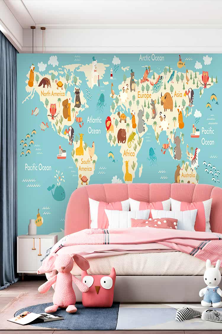 Hayvanlarla Dünya Haritası Duvar Kağıdı - Görsel 2