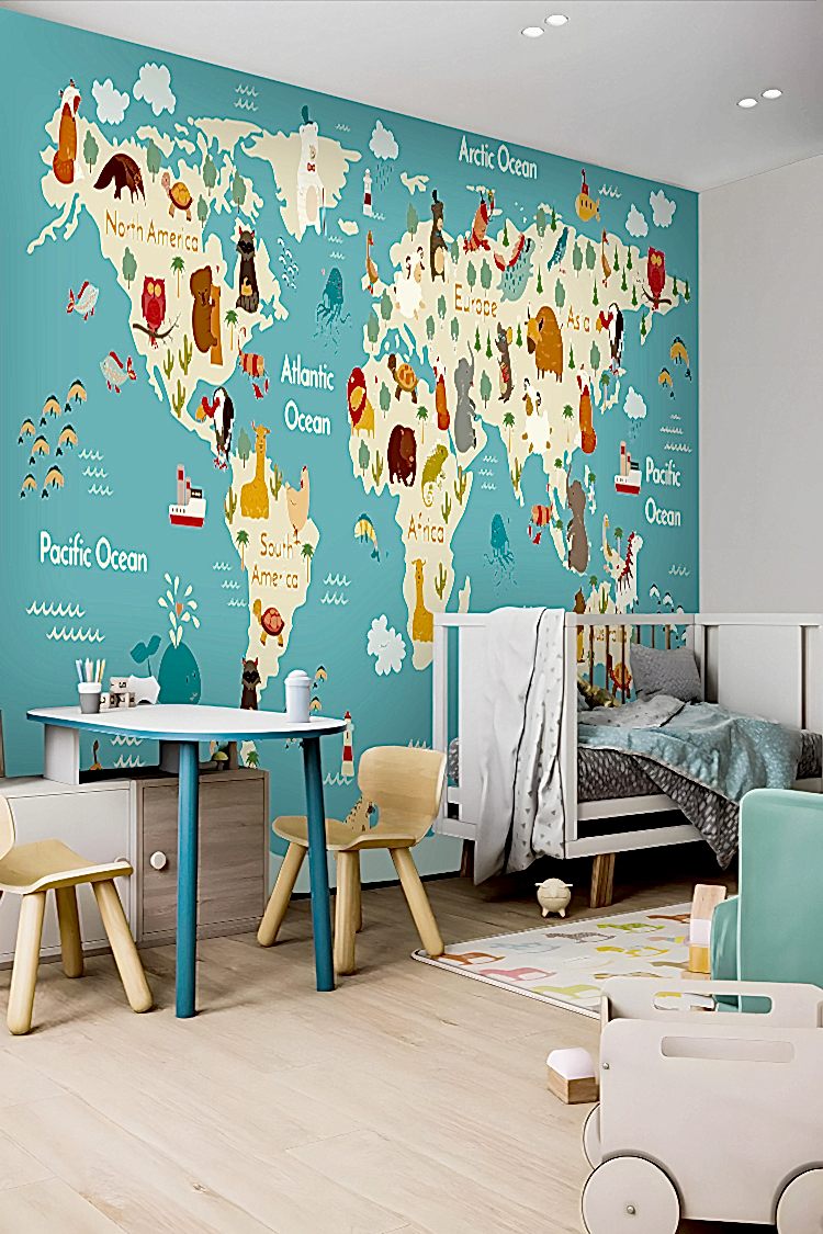 Hayvanlarla Dünya Haritası Duvar Kağıdı - Görsel 3