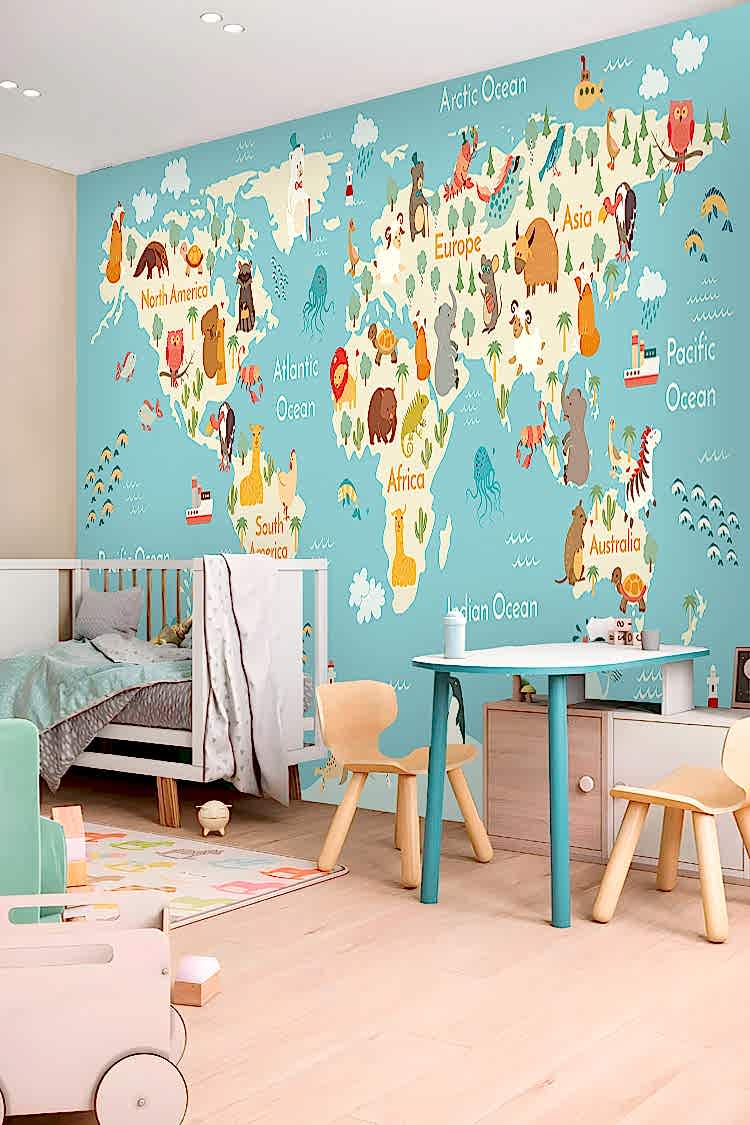 Hayvanlarla Dünya Haritası Duvar Kağıdı - Görsel 4