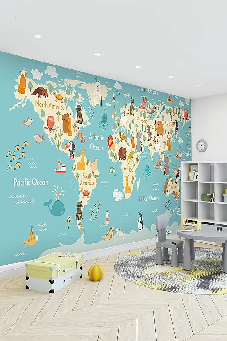 Hayvanlarla Dünya Haritası Duvar Kağıdı - Görsel 5