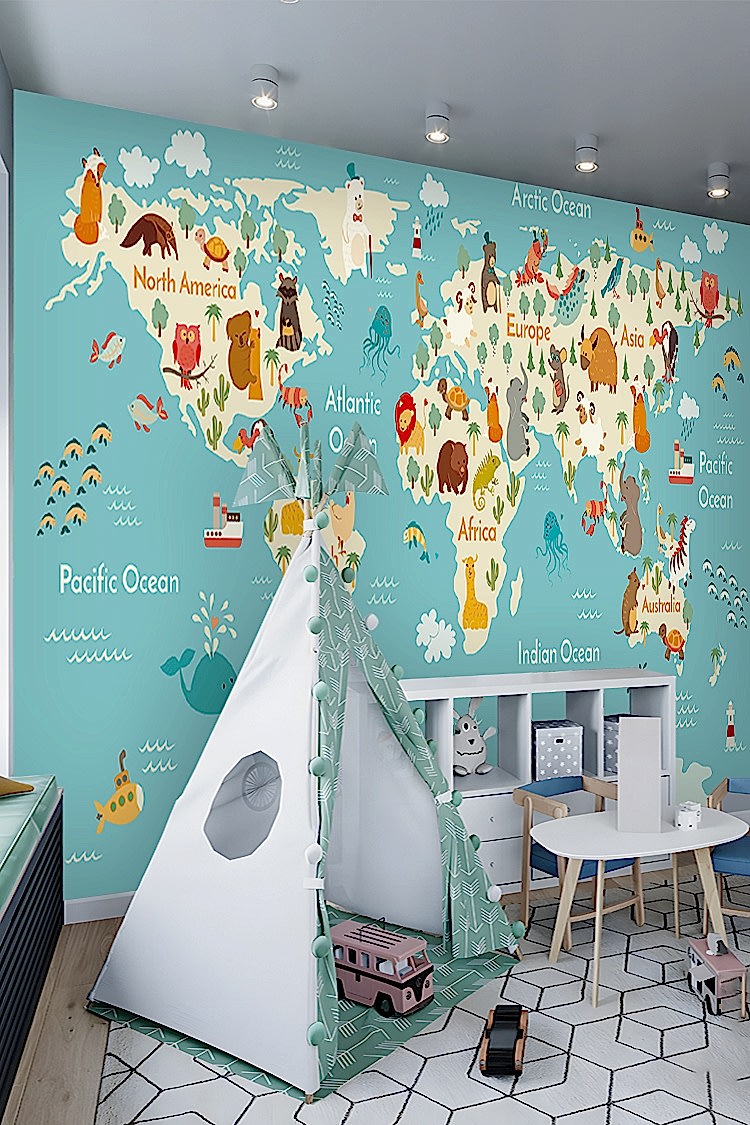 Hayvanlarla Dünya Haritası Duvar Kağıdı