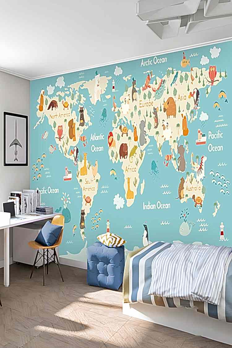 Hayvanlarla Dünya Haritası Duvar Kağıdı - Görsel 6