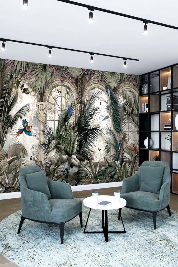 Egzotik Kuşlar ve Tropikal Bitkilerle Duvar Kağıdı - Görsel 2