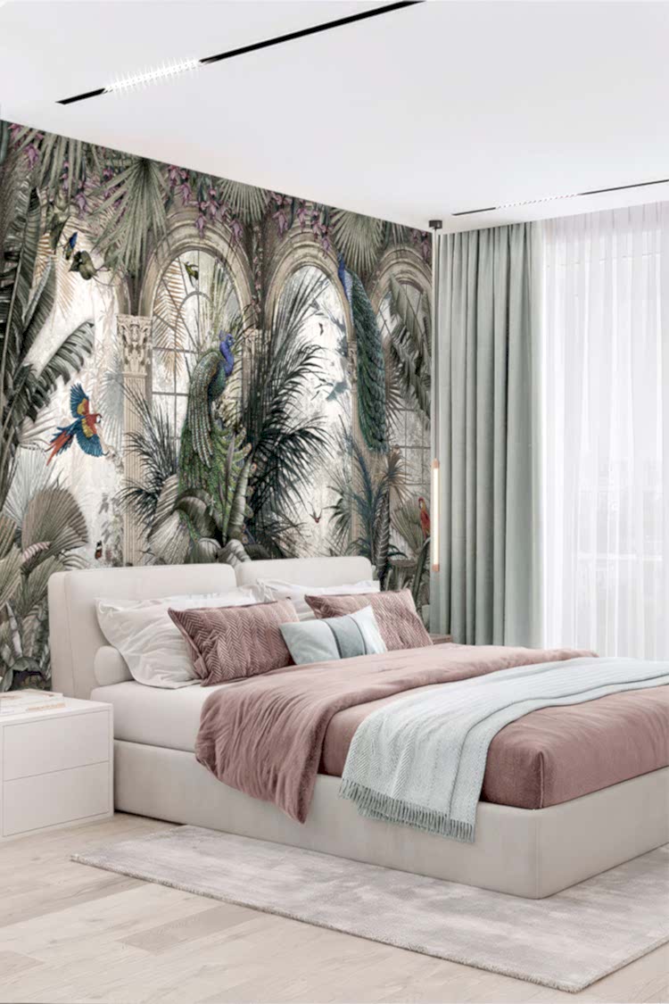 Egzotik Kuşlar ve Tropikal Bitkilerle Duvar Kağıdı - Görsel 5