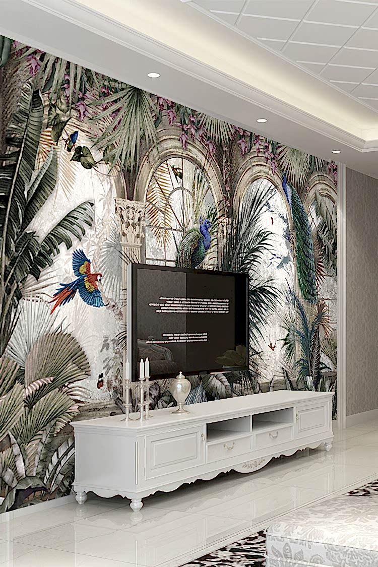 Egzotik Kuşlar ve Tropikal Bitkilerle Duvar Kağıdı - Görsel 6