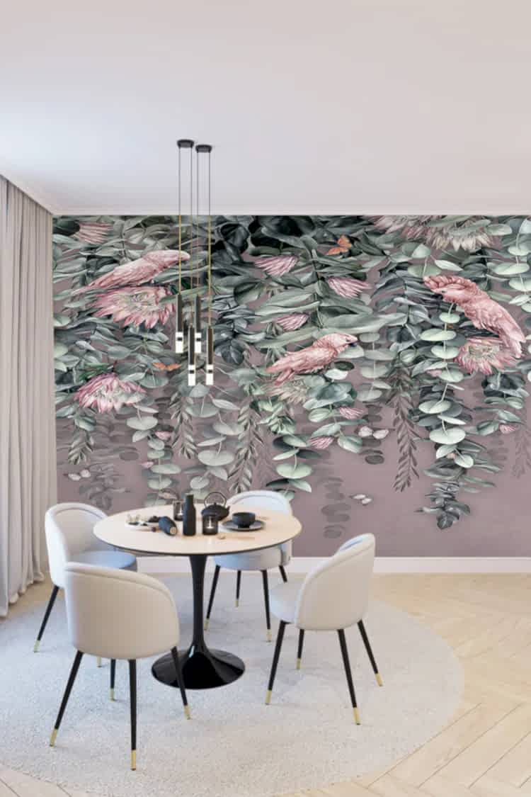 Tropikal Çiçek ve Kuş Desenli Duvar Kağıdı - Görsel 5