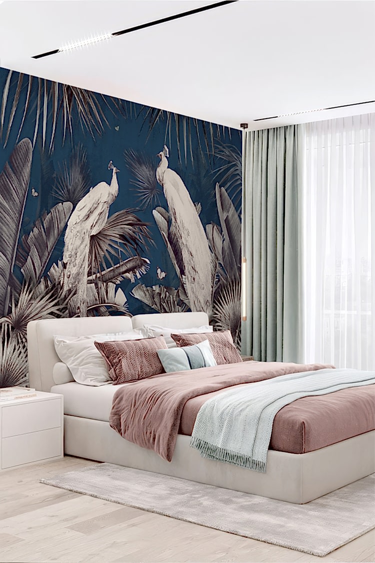 Tavus Kuşu ve Tropikal Desenli Duvar Kağıdı - Görsel 5