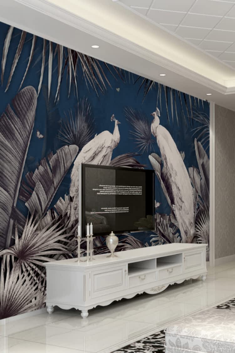 Tavus Kuşu ve Tropikal Desenli Duvar Kağıdı - Görsel 6