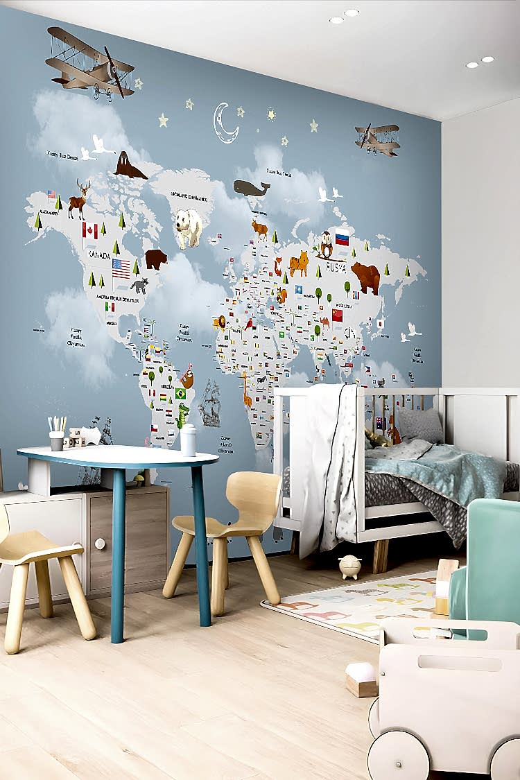 Dünya Haritası ve Hayvanlar Duvar Kağıdı - Görsel 3