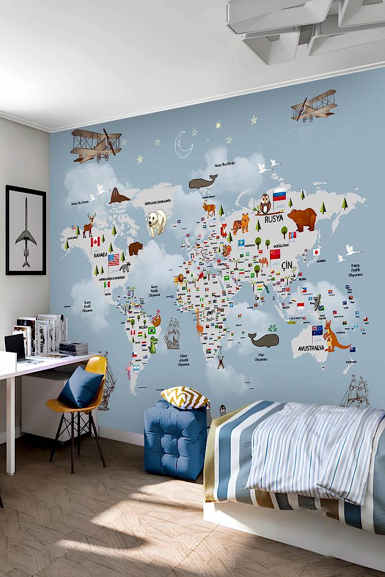 Dünya Haritası ve Hayvanlar Duvar Kağıdı