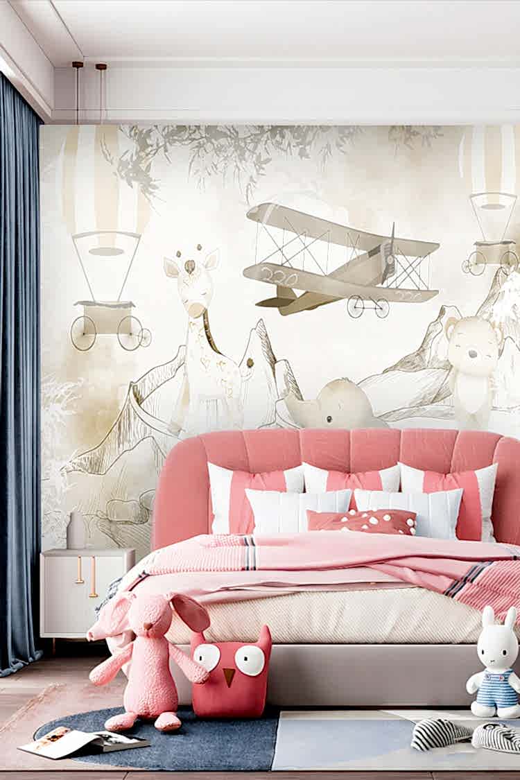 Pastel Uçan Balonlar ve Hayvanlar Duvar Kağıdı - Görsel 2