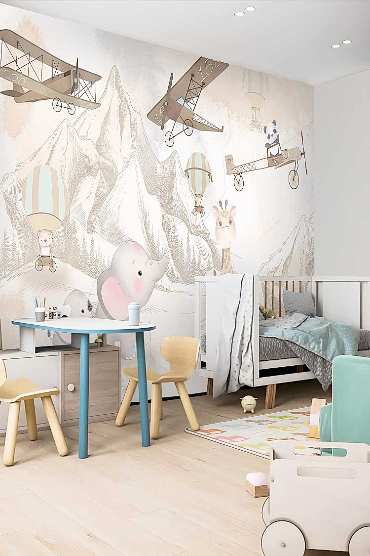 Pastel Uçan Balonlar ve Hayvanlar Duvar Kağıdı - Görsel 3