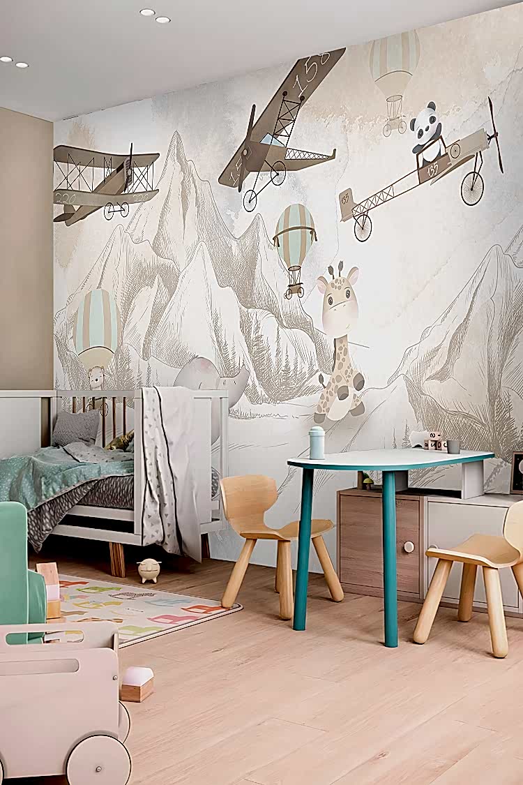 Pastel Uçan Balonlar ve Hayvanlar Duvar Kağıdı - Görsel 4