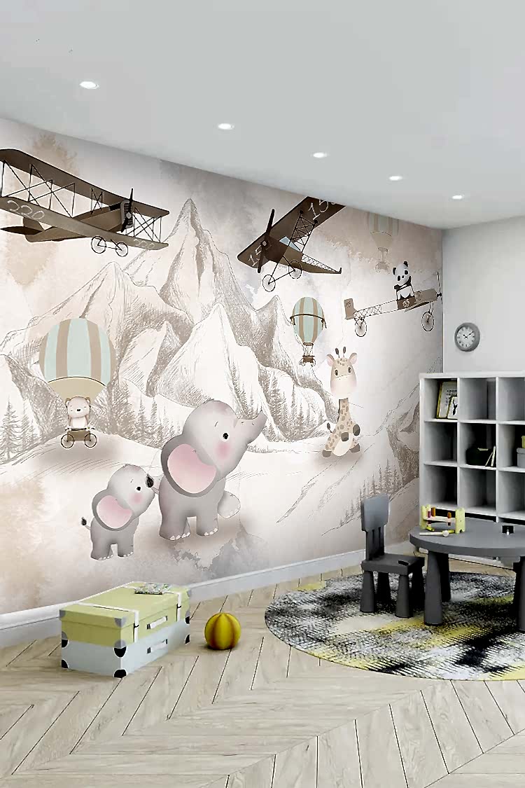 Pastel Uçan Balonlar ve Hayvanlar Duvar Kağıdı - Görsel 5