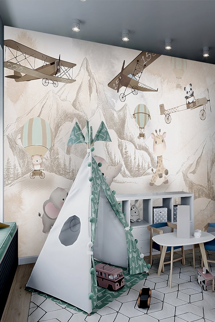 Pastel Uçan Balonlar ve Hayvanlar Duvar Kağıdı - Görsel 6