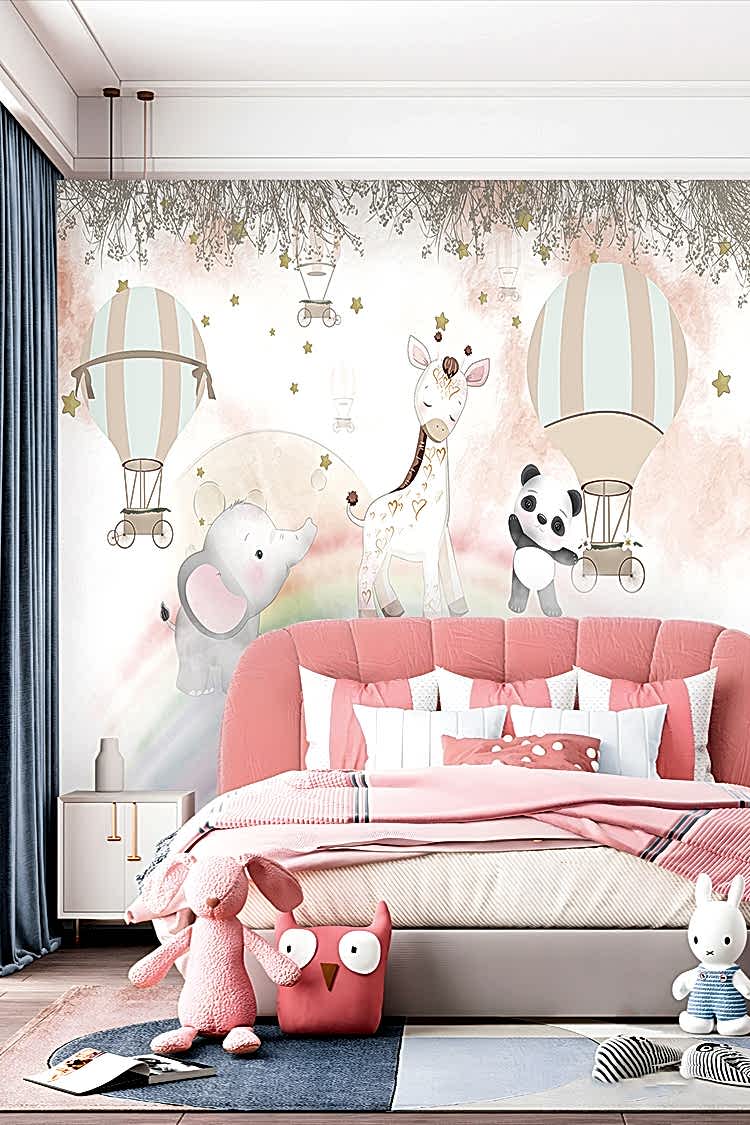 Pastel Uçan Balonlar ve Hayvanlar Duvar Kağıdı - Görsel 2