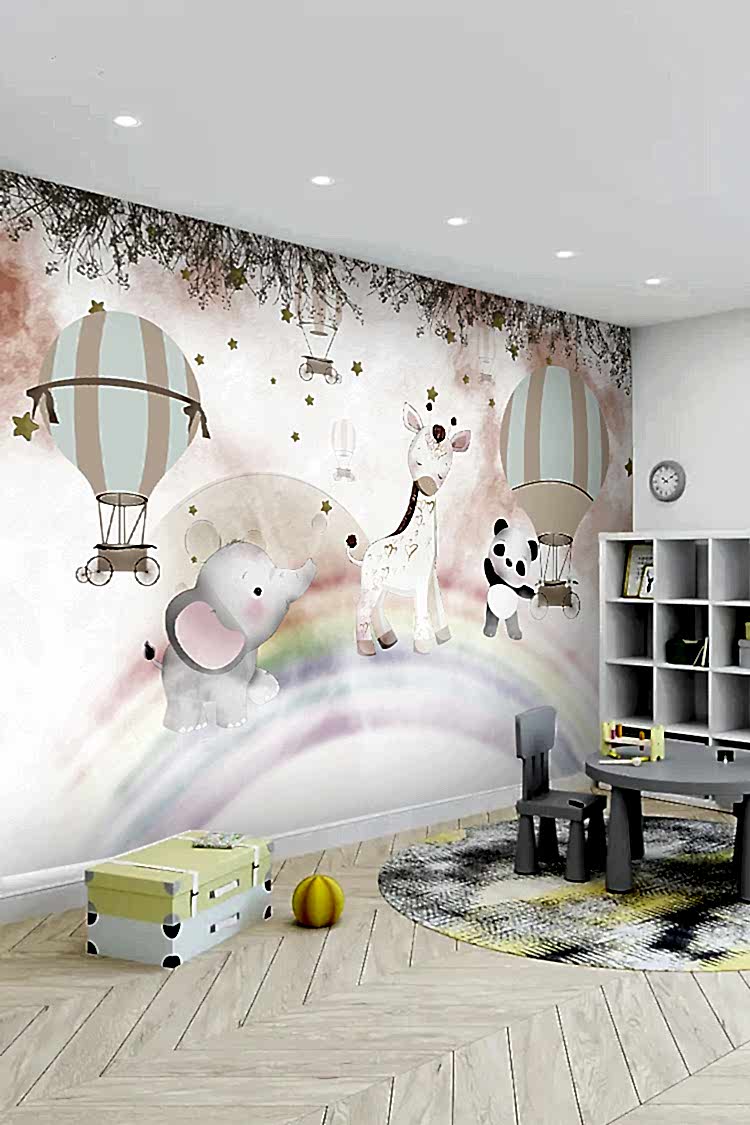Pastel Uçan Balonlar ve Hayvanlar Duvar Kağıdı